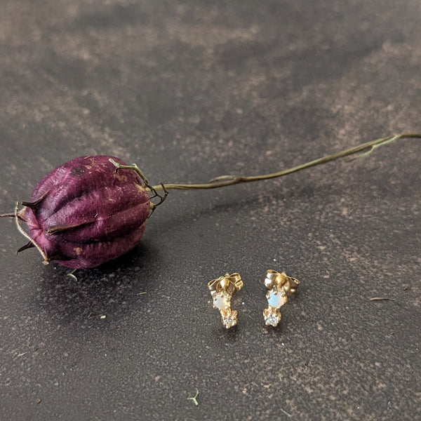 opal and diamond stud earrings huggies Hortense jewelry shop boutique store sowa Boston 