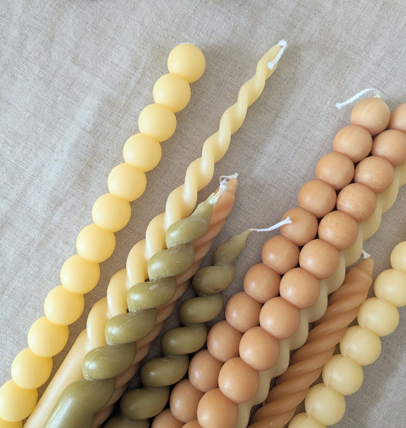 whiskey and wine candle taper candlesticks handmade spiral twisty beeswax made in USA natural SoWA shop Boston boutique 