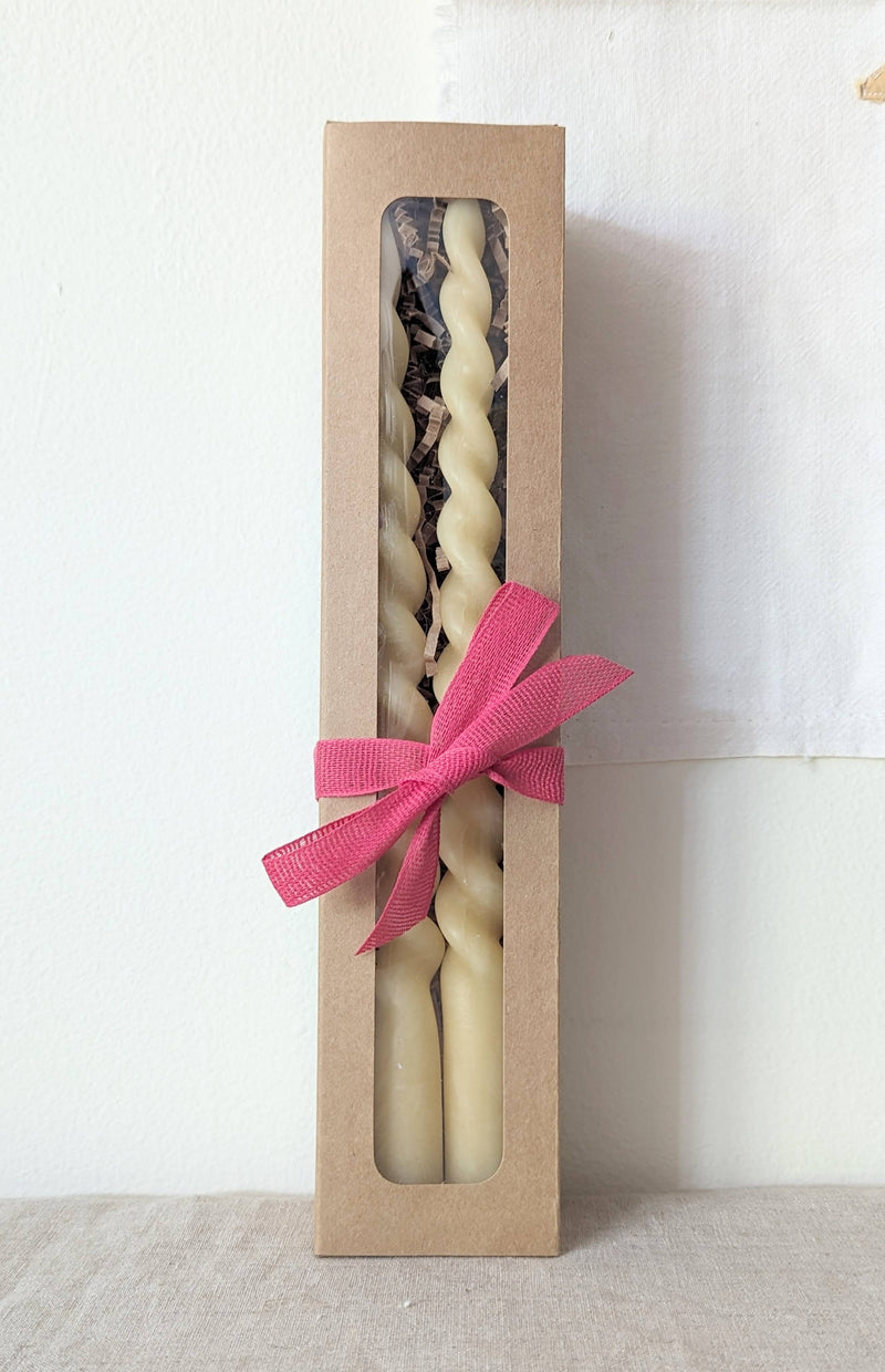 whiskey and wine candle taper candlesticks handmade spiral twisty beeswax made in USA natural SoWA shop Boston boutique 