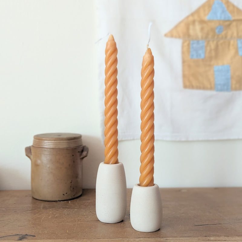 whiskey and wine candle holder set beige off white taper candlestick holder handmade beeswax made in USA natural SoWA shop Boston boutique 