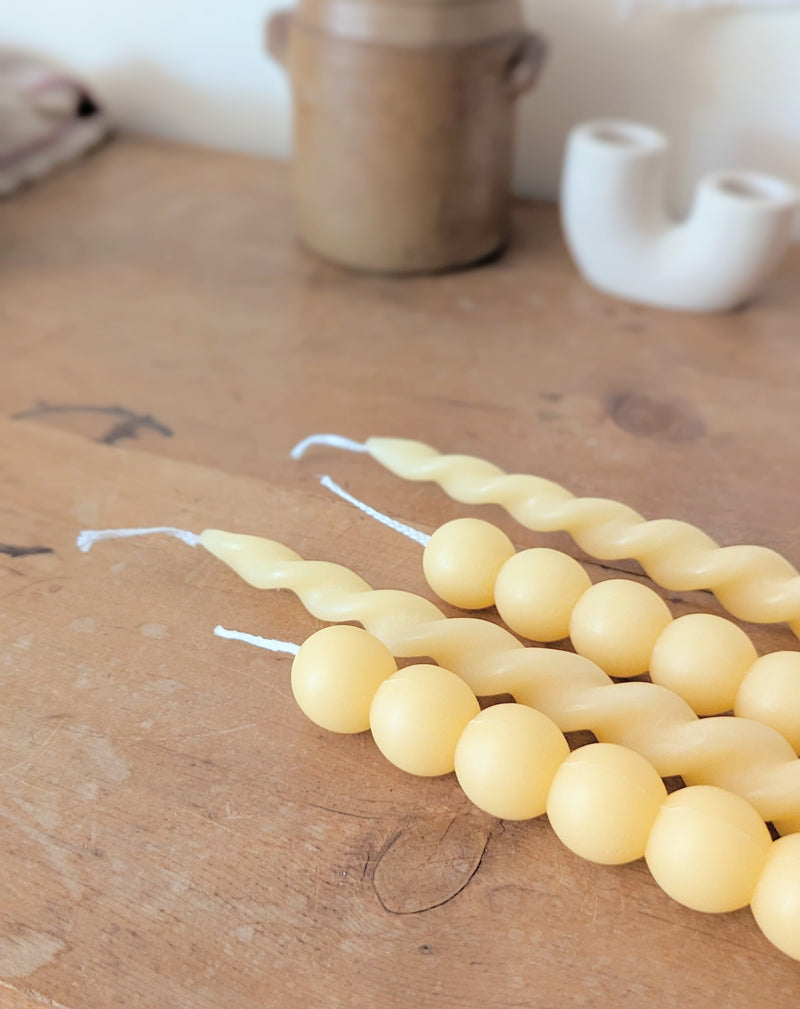whiskey and wine candle taper candlesticks handmade spiral twisty beeswax made in USA natural SoWA shop Boston boutique 