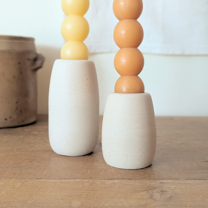 whiskey and wine candle holder set beige off white taper candlestick holder handmade beeswax made in USA natural SoWA shop Boston boutique ]