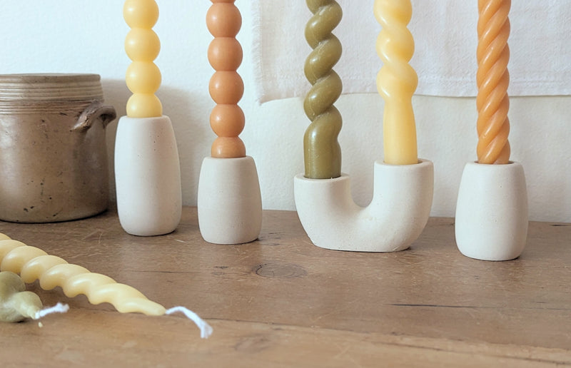 whiskey and wine candle holder set beige off white taper candlestick holder handmade beeswax made in USA natural SoWA shop Boston boutique 