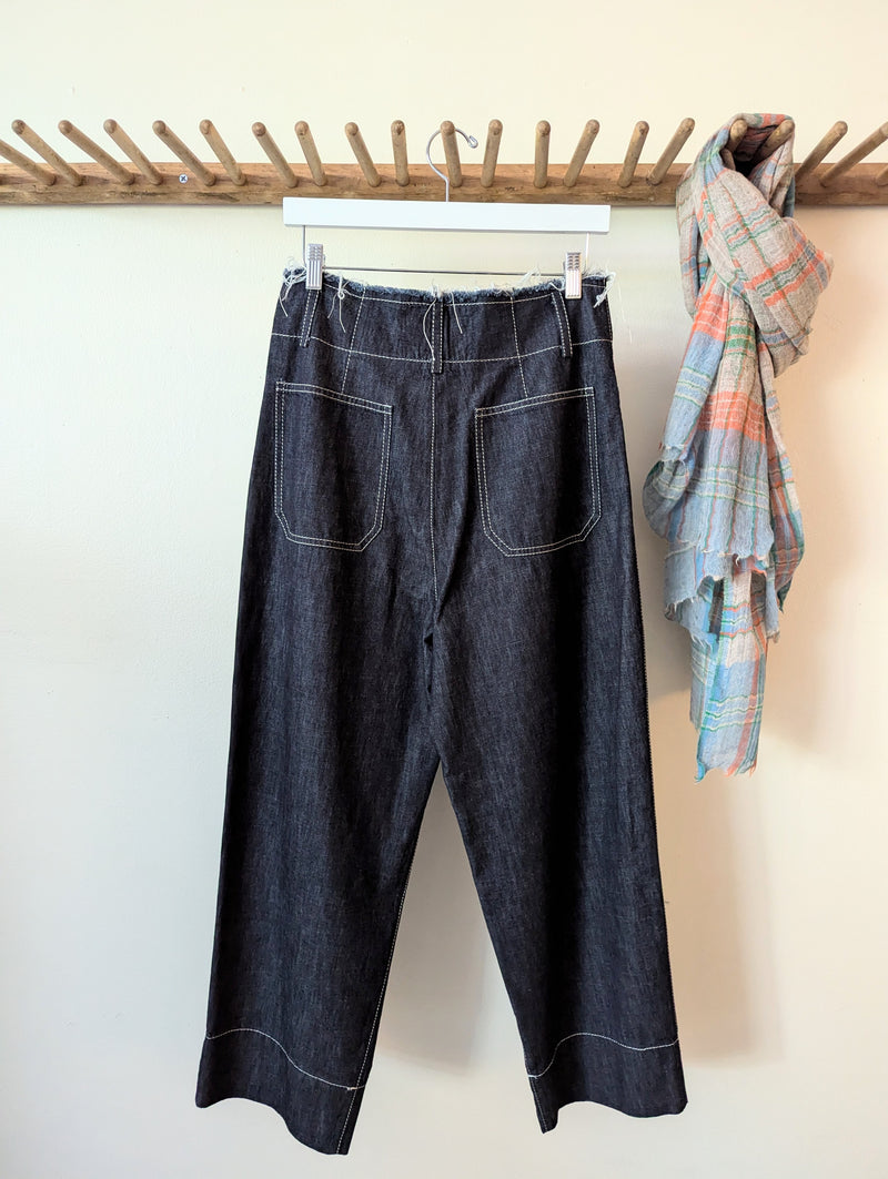 Wide Leg Bootcut Dark Blue Jeans Susanne Bommer Stitch and Tickle small business gift shop sowa boston