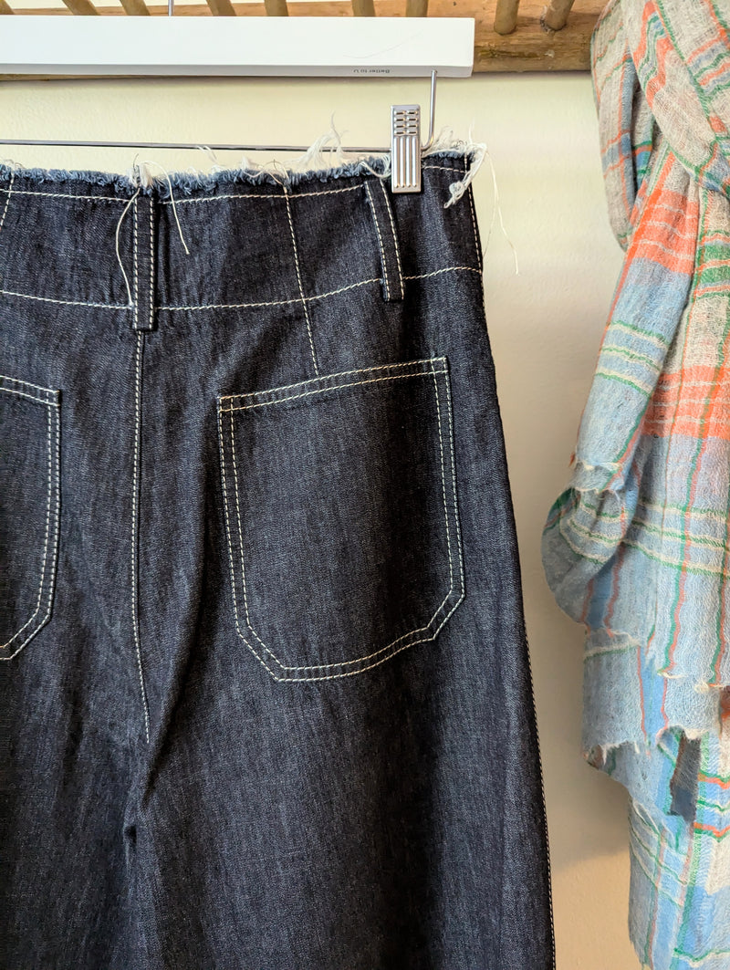 Wide Leg Bootcut Dark Blue Jeans Susanne Bommer Stitch and Tickle small business gift shop sowa boston