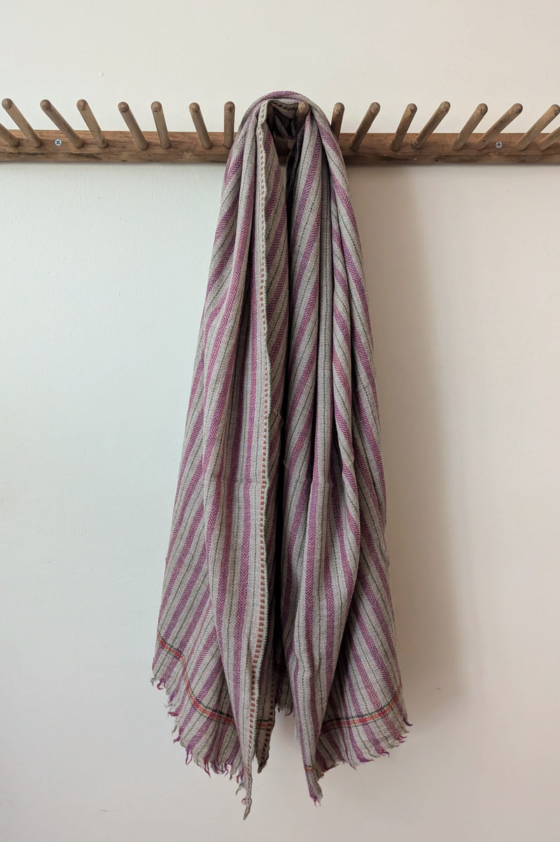 Moismont Plaid Laine 80 Green Tea textile throw blanket home decor stripe France India Handmade Woven Scarf Sowa Boutique Gift Store Shop Boston 