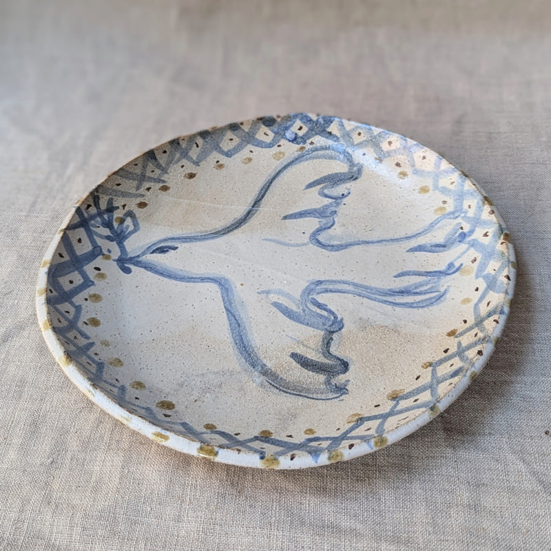 Handmade and hand-painted dove plate by British artist Charlotte Salt. sowa Boston small business boutique store gift shop