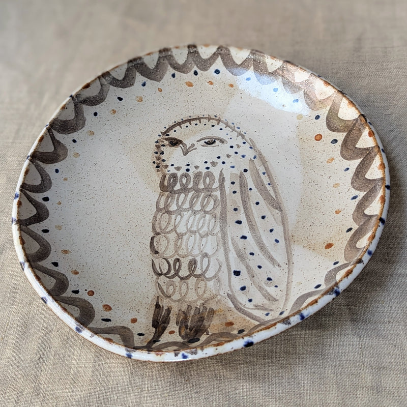 Handmade and hand-painted owl plate by British artist Charlotte Salt. sowa Boston small business boutique store gift shop