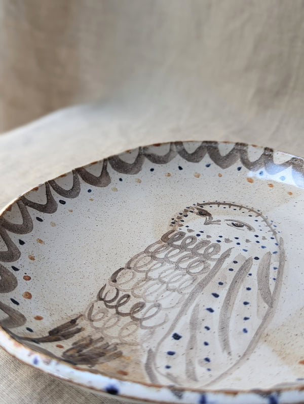 Handmade and hand-painted owl plate by British artist Charlotte Salt. sowa Boston small business boutique store gift shop