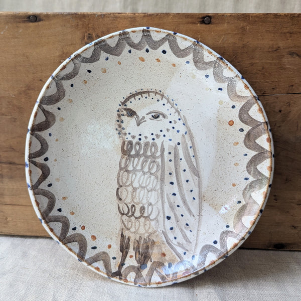 Handmade and hand-painted owl plate by British artist Charlotte Salt. sowa Boston small business boutique store gift shop