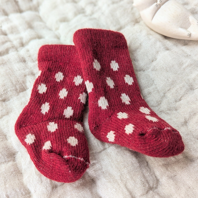Cashmere & Merino Baby Socks - Polka Dot Red