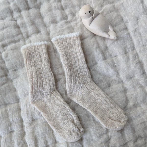 Cashmere & Merino Ribbed Baby Socks - Creme