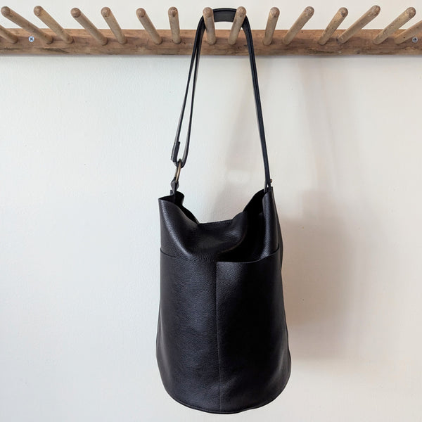 Large Bucket Bag - Soft Italian Leather - Black | Stitch and 