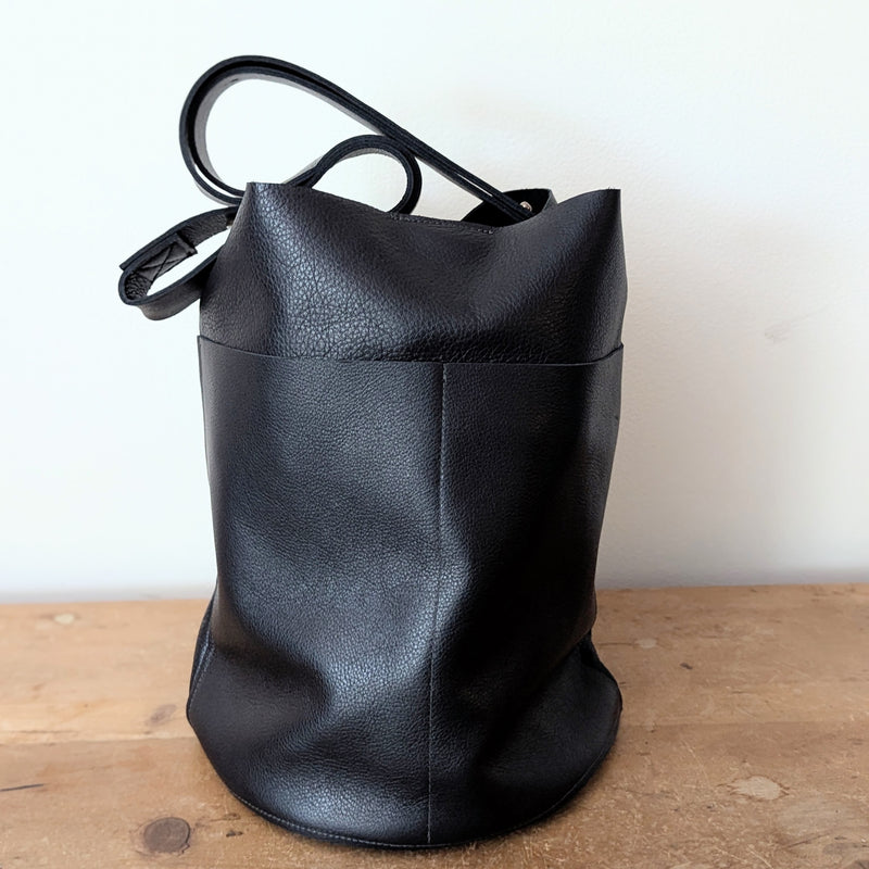 Large Bucket Bag - Soft Italian Leather - Black