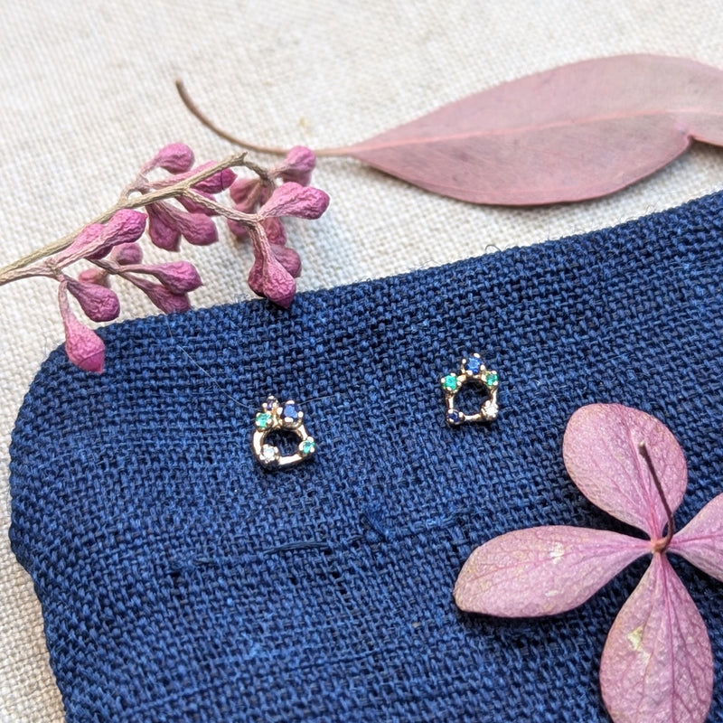 n+a new york jewelry sapphire emerald diamond ten Stone constellation stud earrings 14k recycled gold handmade in brooklyn NYC shop Boston sowa gift store boutique sustainable