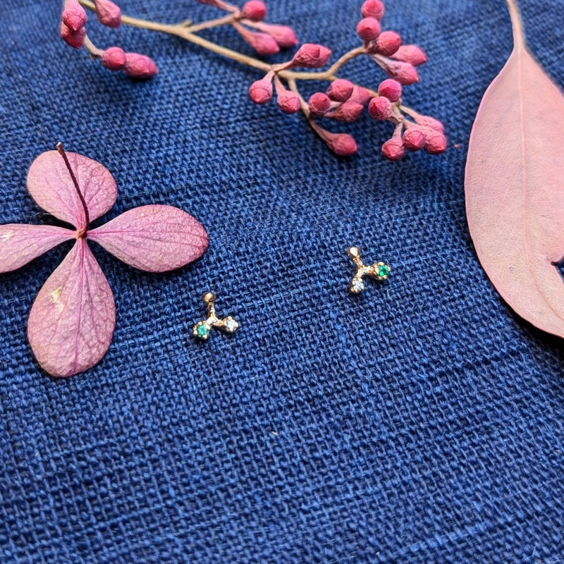 n+a new york jewelry emerald diamond stud earrings 14k recycled gold handmade in brooklyn NYC shop Boston sowa gift store boutique sustainable