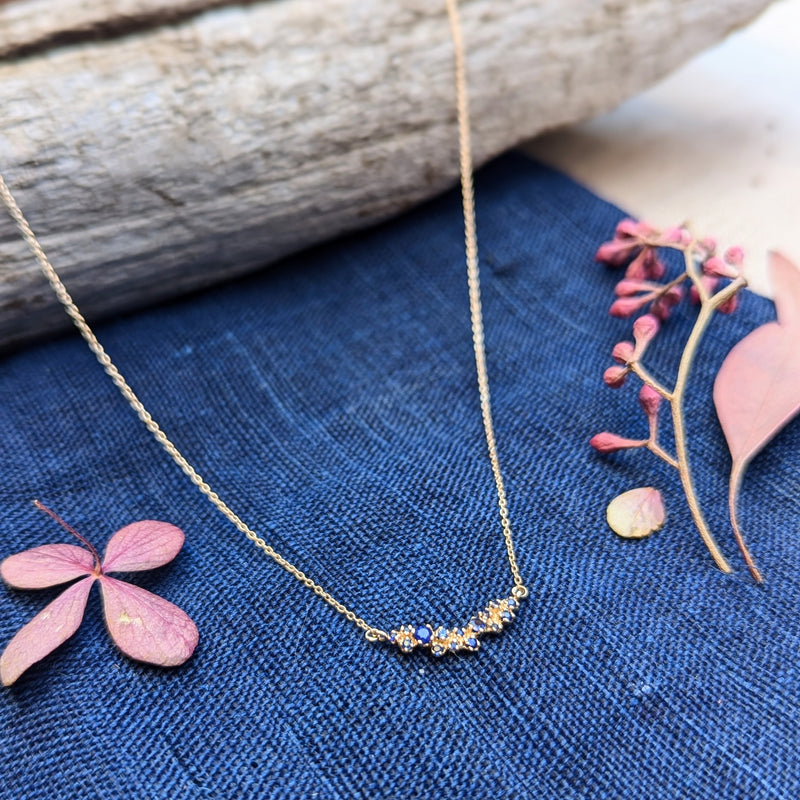 n+a new york jewelry sapphire necklace 14k recycled gold handmade in brooklyn NYC shop Boston sowa gift store boutique sustainable