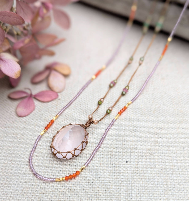 Tibetan Necklace - Rose Quartz