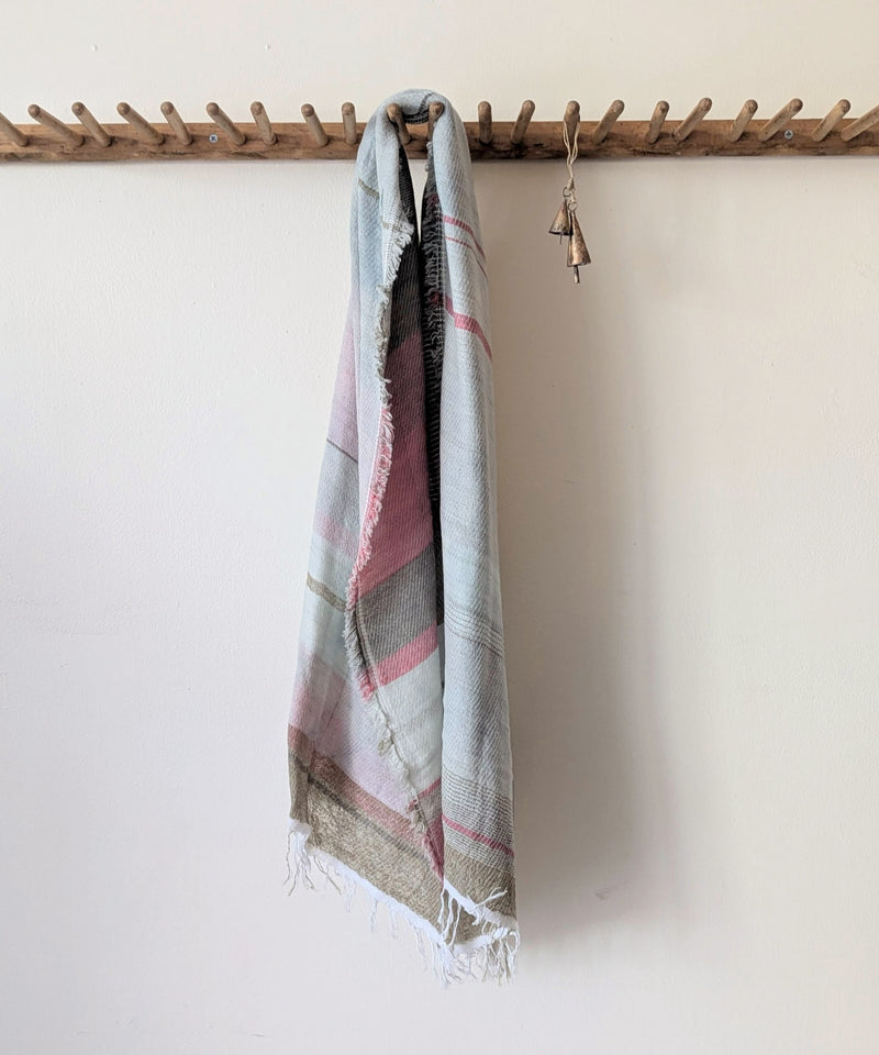 Tamaki Niime soft woven striped cotton scarf One of a kind. Made in Japan. Medium Root Shawl. multicolor shop Boston sowa gift store boutique pink gray light blue sage green