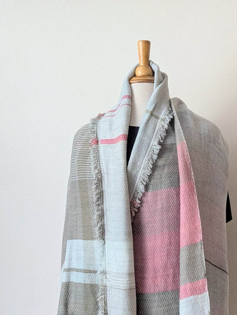 Tamaki Niime soft woven striped cotton scarf One of a kind. Made in Japan. Medium Root Shawl. multicolor shop Boston sowa gift store boutique pink gray light blue sage green