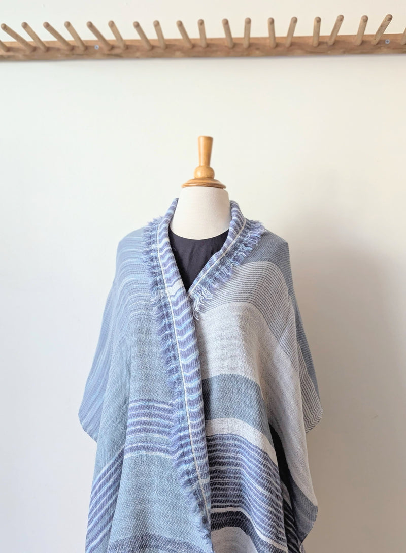 Tamaki Niime soft woven striped cotton scarf One of a kind. Made in Japan. Medium Root Shawl. multicolor shop Boston sowa gift store boutique blue white