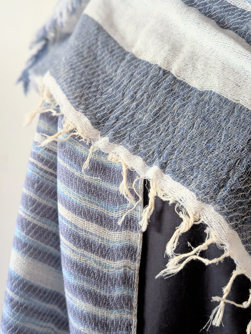 Tamaki Niime soft woven striped cotton scarf One of a kind. Made in Japan. Medium Root Shawl. multicolor shop Boston sowa gift store boutique blue white