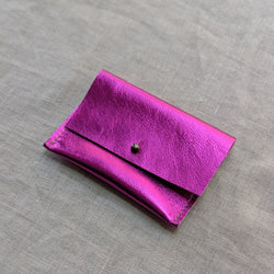 Leather Cardholder Wallet - Crackled Gold or Bright Pink