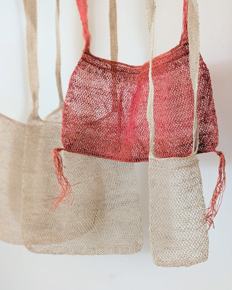 Natural Vine Net Bag Poppy Red eco friendly jungle bag handmade Laos tote crossbody woven shop Boston store SOWA boutique gift 