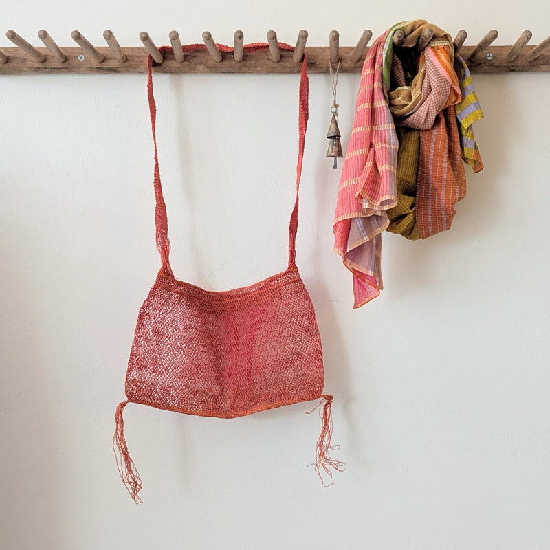 Natural Vine Net Bag Poppy Red eco friendly jungle bag handmade Laos tote crossbody woven shop Boston store SOWA boutique gift 