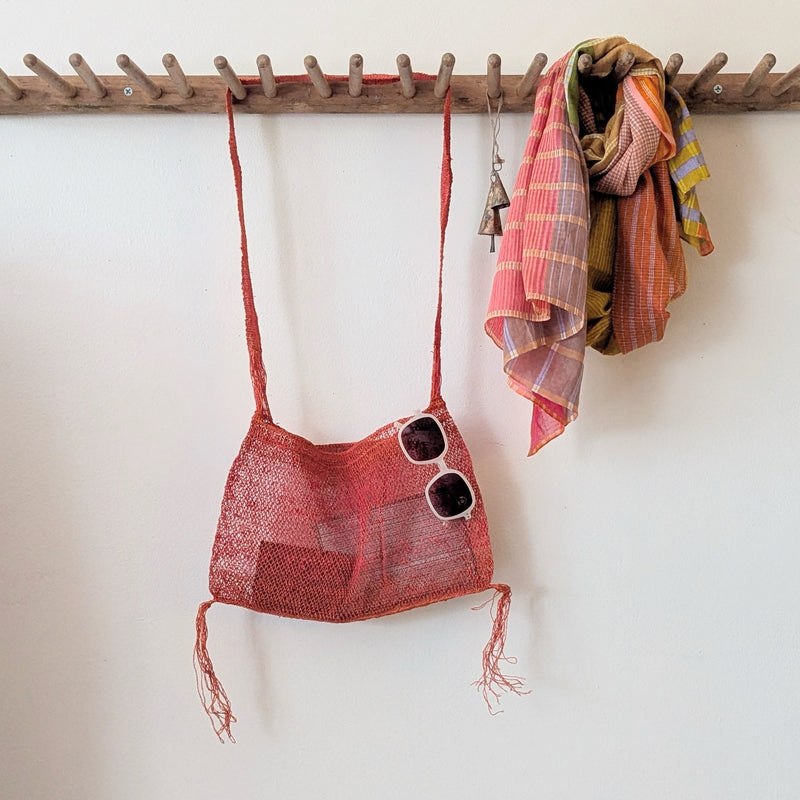 Natural Vine Net Bag Poppy Red eco friendly jungle bag handmade Laos tote crossbody woven shop Boston store SOWA boutique gift 