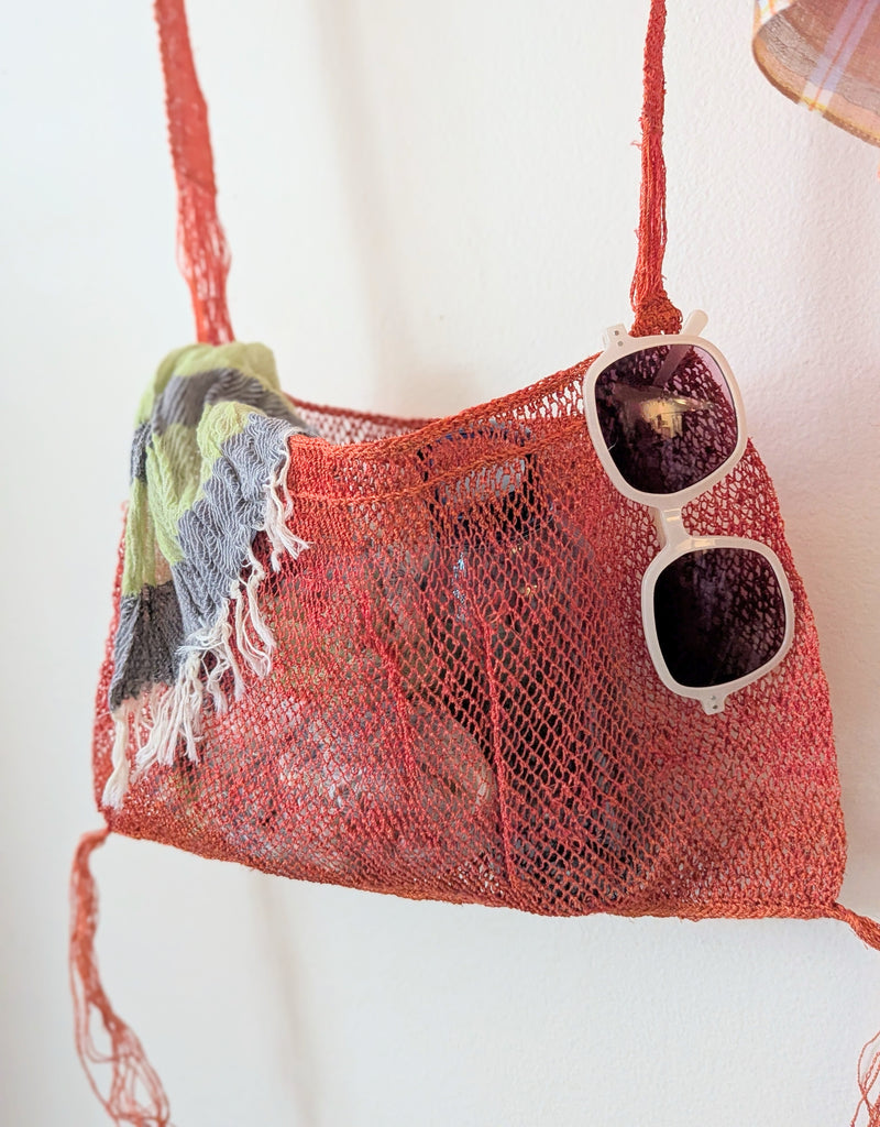 Natural Vine Net Bag Poppy Red eco friendly jungle bag handmade Laos tote crossbody woven shop Boston store SOWA boutique gift 