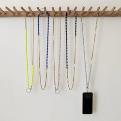 Ina Seifart Phone Necklace Perlenpanzer beads wood brass chain mixed media jewelry gift shop sowa boston fashion accessories independent boutique lanyard keychain