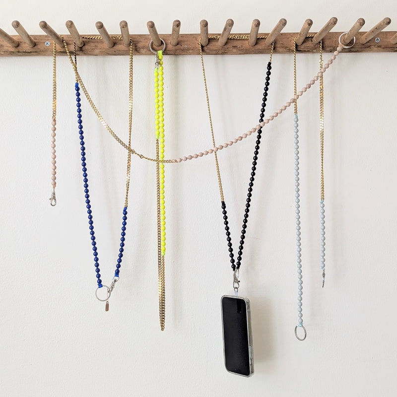 Ina Seifart Phone Necklace Perlenpanzer beads wood brass chain mixed media jewelry gift shop sowa boston fashion accessories independent boutique lanyard keychain