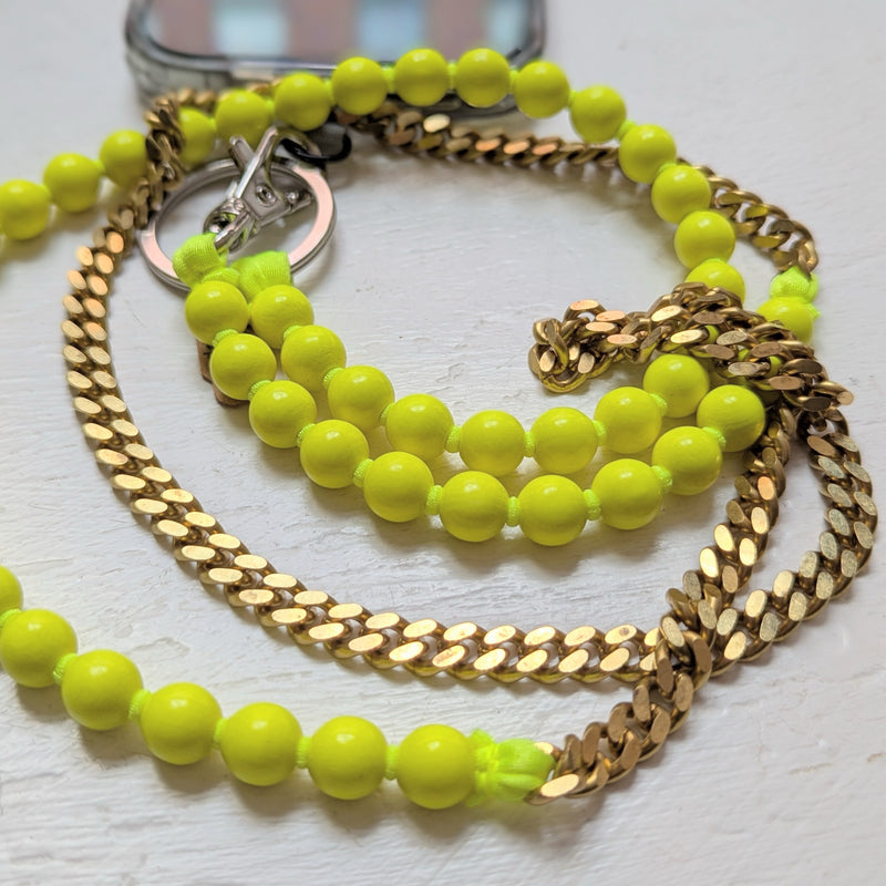 Ina Seifart Phone Necklace Perlenpanzer beads wood brass chain mixed media jewelry gift shop sowa boston fashion accessories independent boutique lanyard keychain
