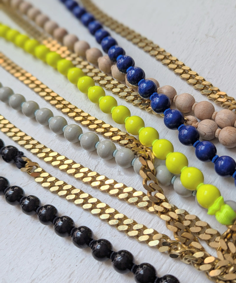Ina Seifart Phone Necklace Perlenpanzer beads wood brass chain mixed media jewelry gift shop sowa boston fashion accessories independent boutique lanyard keychain