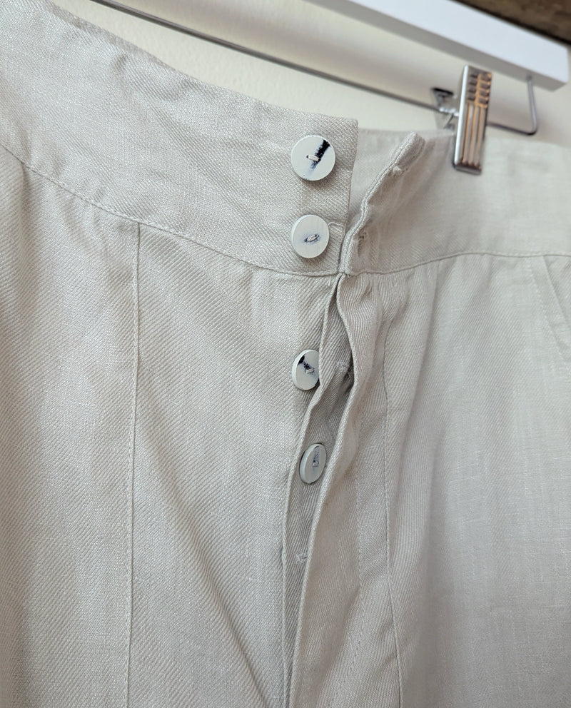 Sula clothing linen twill wide leg flare trouser pants mid rise button fly Small batch fashion apparel designer Boston boutique gift shop small business sowa 