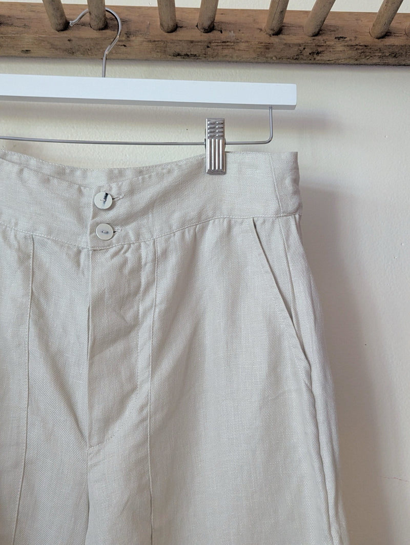 Sula clothing linen twill wide leg flare trouser pants mid rise button fly Small batch fashion apparel designer Boston boutique gift shop small business sowa 