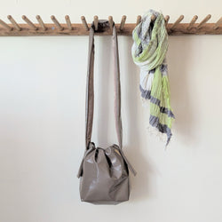Mate Mono Tekateka shiny drawstring puffy shoulder crossbody bag clutch purse vegan sustainable eco friendly recycled upcycled Made in Japan Japanese gift shop Boston Sowa boutique gift store