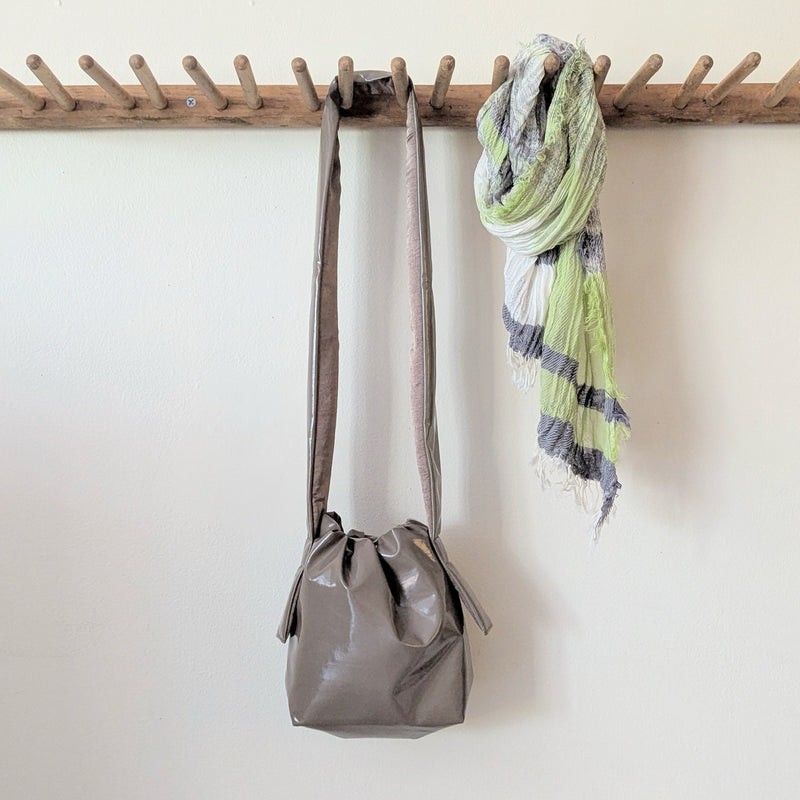 Mate Mono Tekateka shiny drawstring puffy shoulder crossbody bag clutch purse vegan sustainable eco friendly recycled upcycled Made in Japan Japanese gift shop Boston Sowa boutique gift store