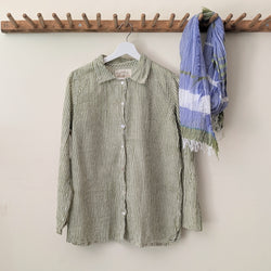 Khadi Cotton Button Down Shirt - Green Stripe