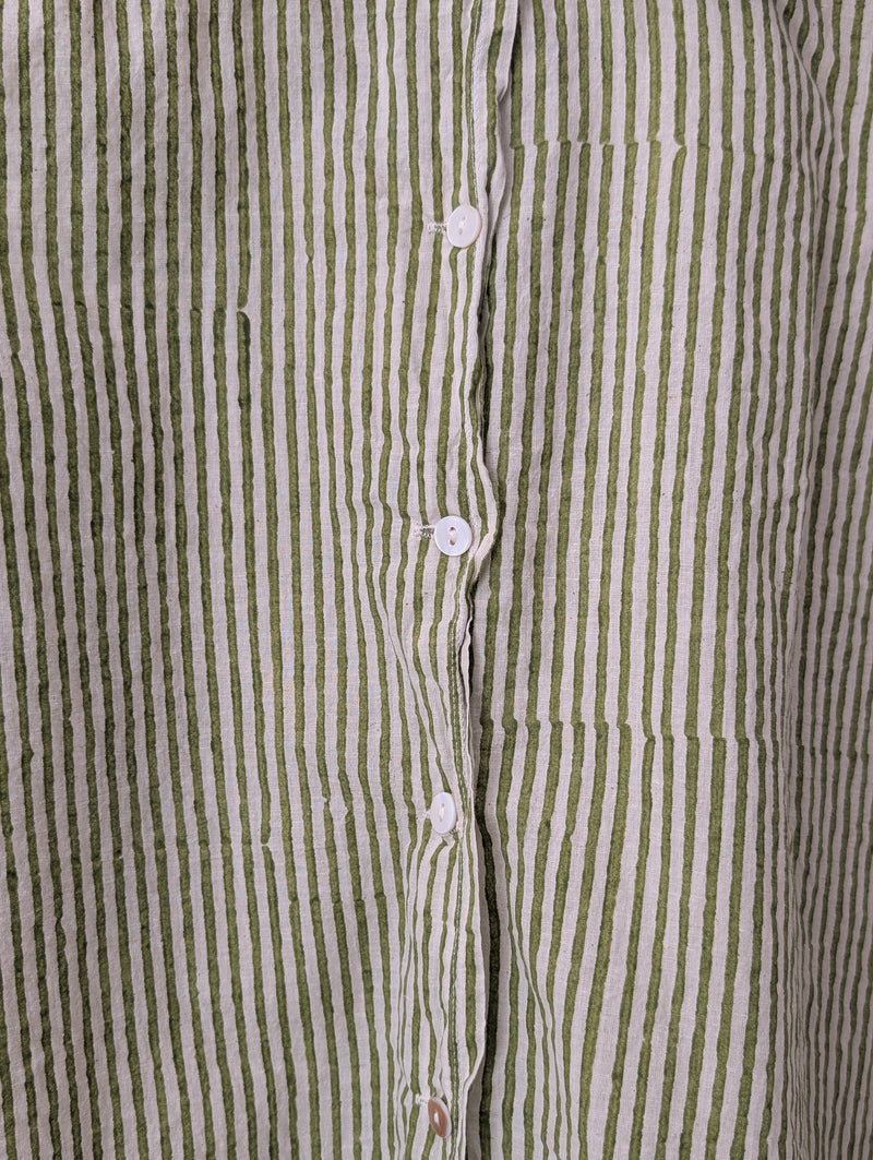 Khadi Cotton Button Down Shirt - Green Stripe