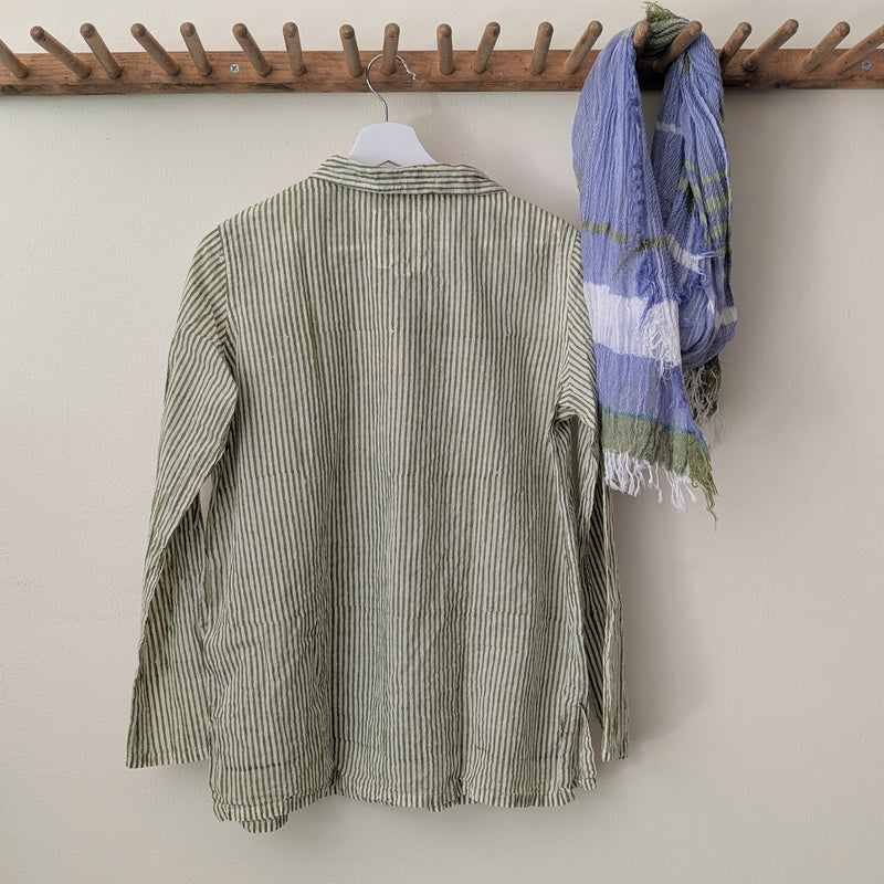 Khadi Cotton Button Down Shirt - Green Stripe