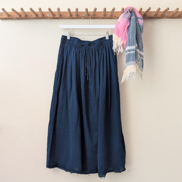 Khadi Cotton Drawstring Skirt - Indigo