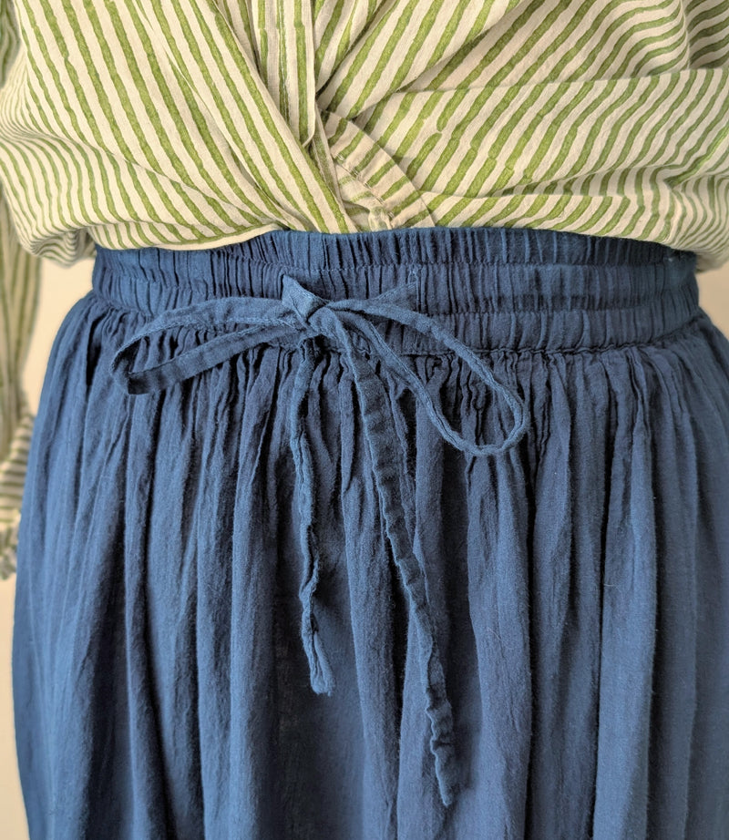 Khadi Cotton Drawstring Skirt - Indigo