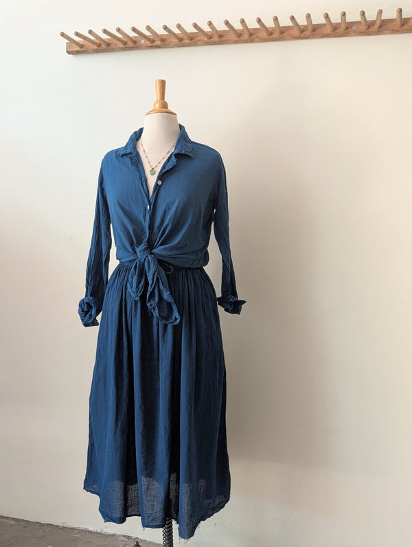 Khadi Cotton Drawstring Skirt - Indigo