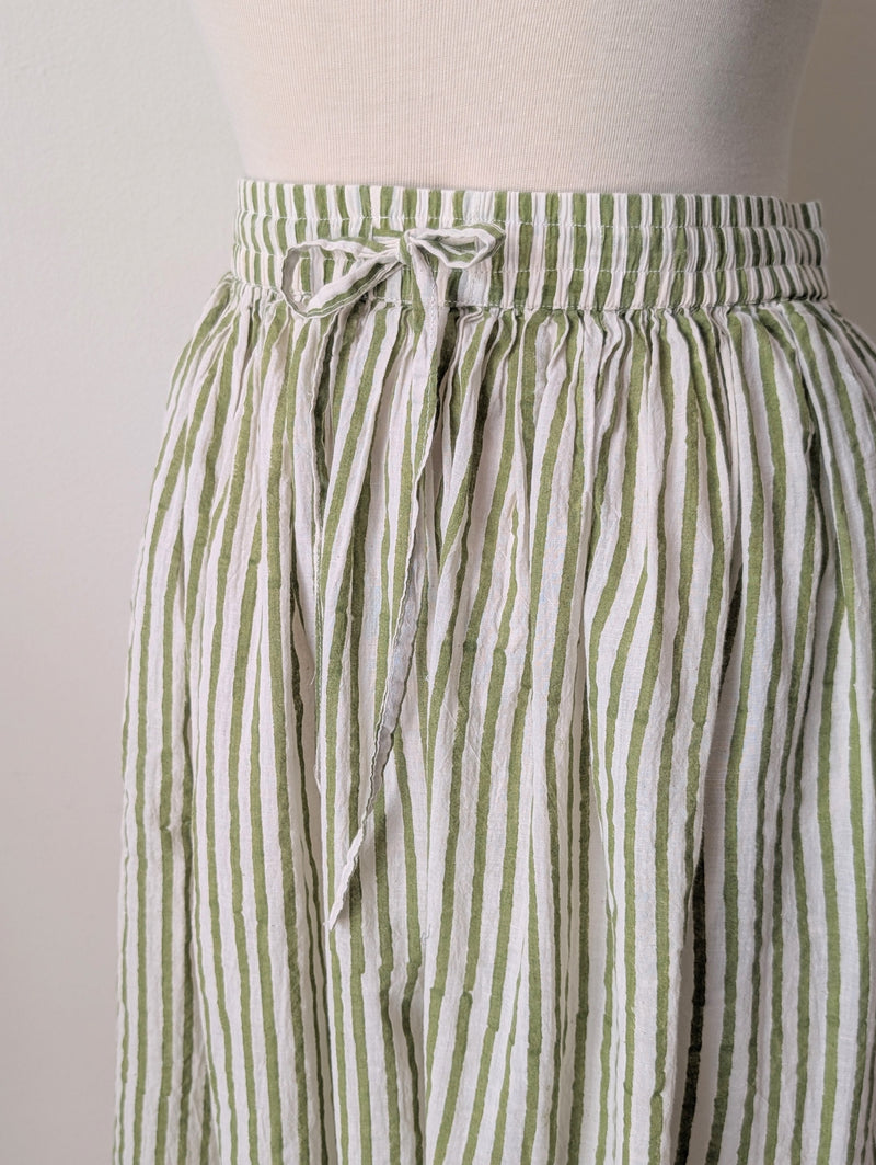 Khadi Cotton Drawstring Skirt - Green Stripe