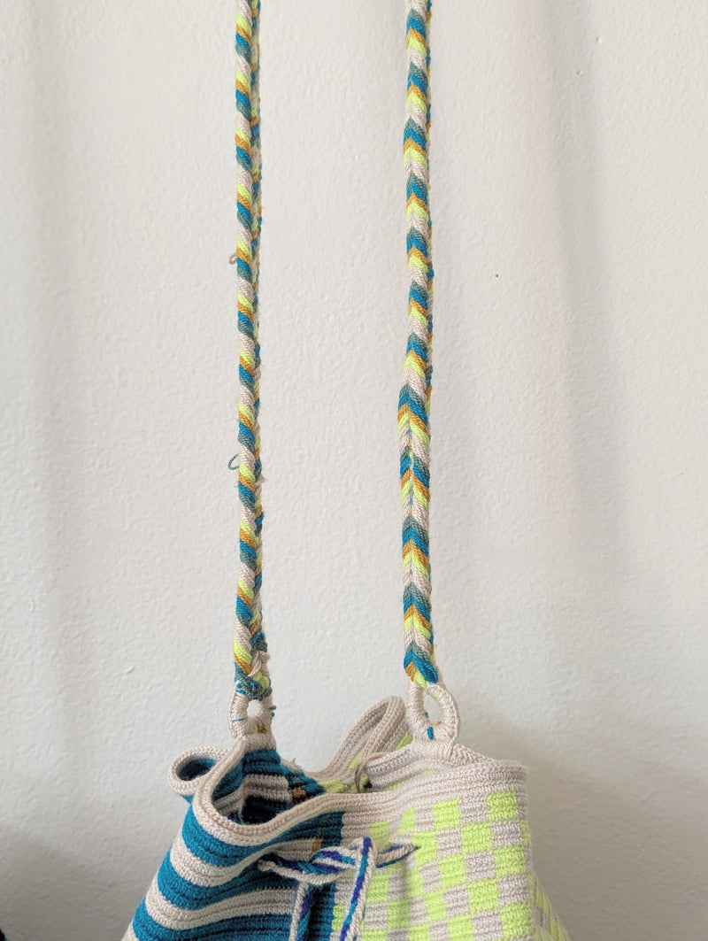 Guanabana crossbody woven bucket bag tassel drawstring handmade woven crochet Colombia pattern colorful gift shop Boston sowa boutique store