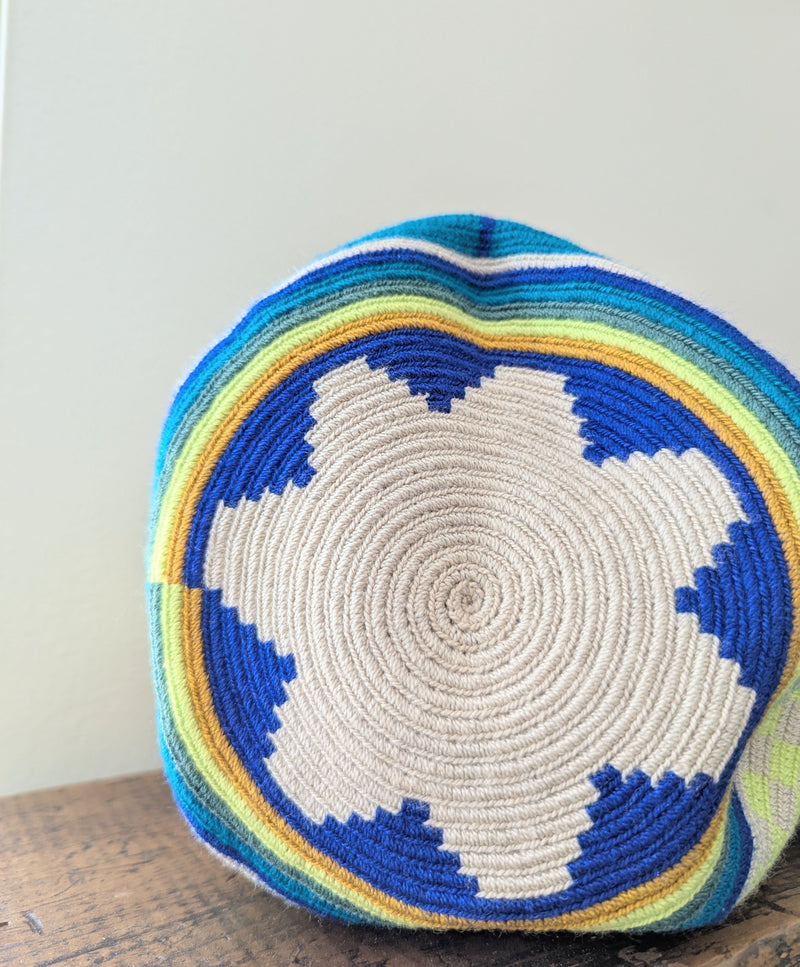 Guanabana crossbody woven bucket bag tassel drawstring handmade woven crochet Colombia pattern colorful gift shop Boston sowa boutique store
