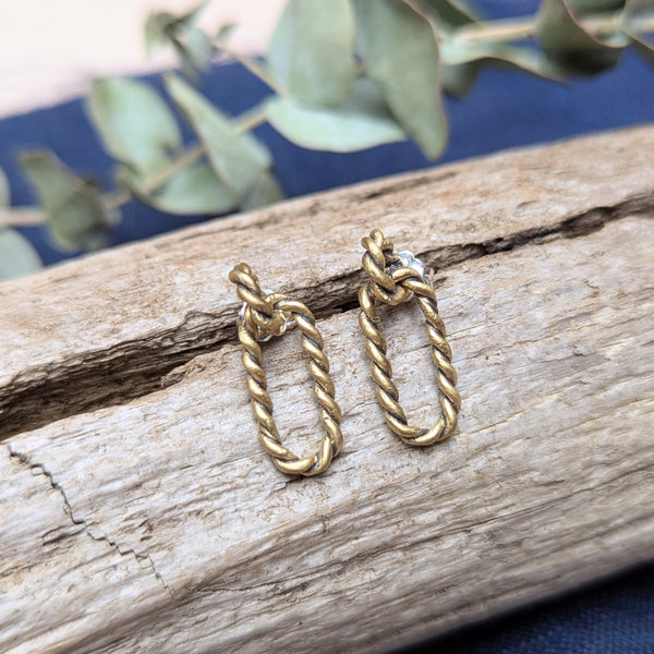 Sandra Bonazoli bronze chain rope Cable dangle earrings handmade New England Boston sowa gift shop boutique store