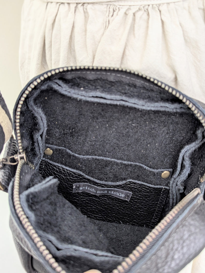 Stitch and Tickle unisex messenger travel bag adjustable strap shoulder crossbody leatherwork handmade sowa shop Boston gift shop store